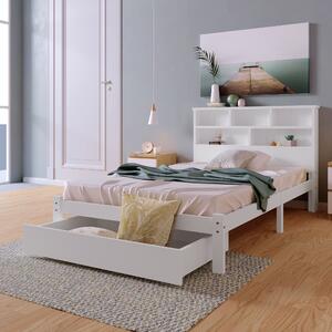 Letto Singolo con Cassetti e Rete a Doghe, Libreria, Senza Materasso, 90x200 cm, Bianco