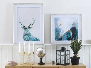 Stampa artistica da parete con cornice Cervo blu con cornice bianca 60 x 80 cm Design scandinavo minimalista invecchiato Beliani