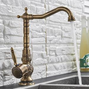 Miscelatore per lavabo - Modello alto - Monocomando - Montaggio a incasso su piano - Acqua calda e fredda - Valvola in Vetroceramica - Orientabile a 360° - Bocca lunga - Ottone anticato