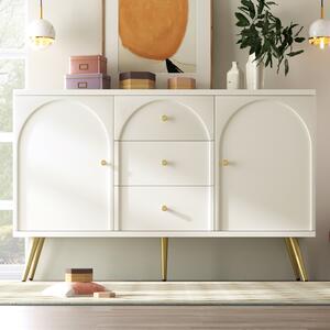 Credenza Moderna Elegante con 2 Ante e 3 Cassetti, per camera da letto soggiorno, Bianco Crema