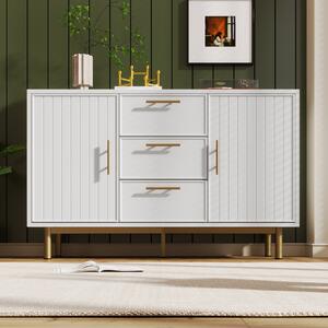 Credenza Elegante con 2 Ante e 3 Cassetti, Design Moderno con Maniglie Decorative Oro, per Soggiorno e Camera da Letto, Bianco