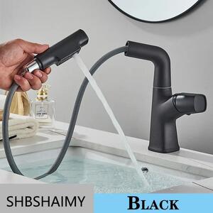 Rubinetto per lavabo da bagno - Miscelatore monoforo - Monocomando - Acqua calda/fredda - Orientabile a 360° - Cartuccia in Vetroceramica - Bocca lunga - Nero