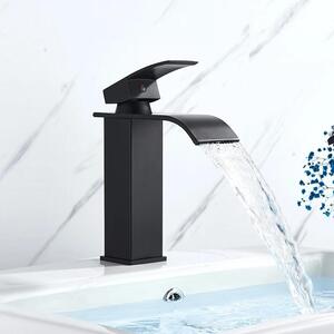 Rubinetto per lavabo - Miscelatore monocomando - Acqua calda/fredda - Cartuccia in Vetroceramica - Montaggio a foro singolo - Bocca a cascata - Corpo in ottone - Nero opaco