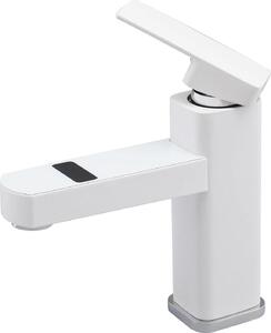 Rubinetto per lavabo - Montaggio a colonna - Indicatore di temperatura a LED 0–99 °C - Acciaio inossidabile - Cartuccia in Vetroceramica - Attacco G1/2 - Monocomando - Bianco