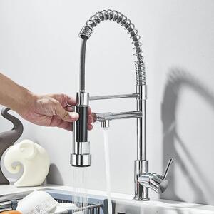 Rubinetto da cucina - Doccetta estraibile - 1 funzione - Bocca orientabile a 360° - Monocomando, 1 foro - Acqua calda/fredda - Nichel lucido