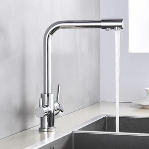 Rubinetto da cucina - Rubinetto con filtro a 3 vie - Erogatore separato per acqua potabile - Acqua calda e fredda - Orientabile a 360° - Ottone, cartuccia in Vetroceramica - Monoforo, montaggio a filo - Cromo