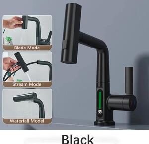 Rubinetto da cucina - Rubinetto estraibile per lavello - Display intelligente della temperatura - Bocca orientabile a 360° - Acqua calda e fredda - Ottone - Nero