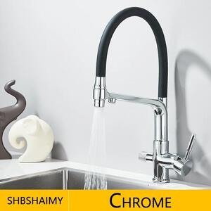 Rubinetto da cucina - Rubinetto con filtro - Orientabile a 360° - A due maniglie, monoforo, montaggio a filo piano - Acqua calda/fredda + acqua filtrata - Doccetta estraibile - Cromo/Bianco