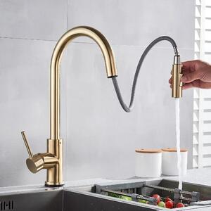 Miscelatore da cucina con sensore - MT-11-2203 - A scomparsa - Senza contatto, alimentato a batteria - Rotazione a 360° - Acqua calda/fredda - Monocomando - Oro spazzolato
