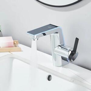 Rubinetto per lavabo - Miscelatore con indicatore di temperatura a LED - Acqua calda/fredda - Montaggio monoforo - Acciaio inossidabile - Valvola in Vetroceramica - Cromo