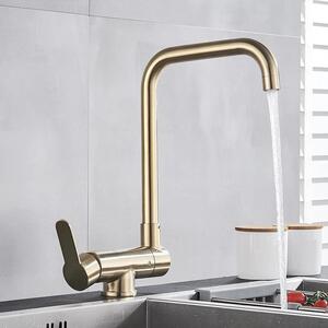 Rubinetto da cucina - Miscelatore monocomando - Orientabile a 360° - Ribaltabile - Acqua calda e fredda - Montaggio a incasso a 1 foro - Ottone, cartuccia in Vetroceramica - Oro spazzolato