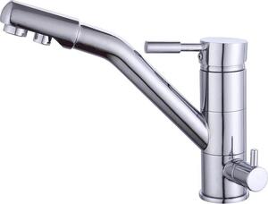 Rubinetto da cucina con filtro per l'acqua - Rubinetto con filtro a 3 vie - 3 in 1 - Orientabile a 360° - Monocomando - Acqua calda/fredda - Ottone - Montaggio su piano di lavoro - Argento