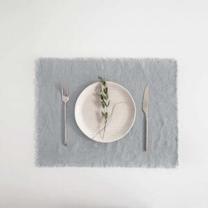 Set 6 Tovagliette In Lino Grigio Chiaro Con Frange