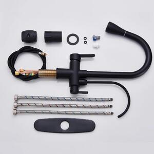Rubinetto da cucina - Miscelatore estraibile - Orientabile a 360° - Doppia maniglia - Installazione a foro singolo - Acqua calda e fredda - Funzione filtro - Grigio