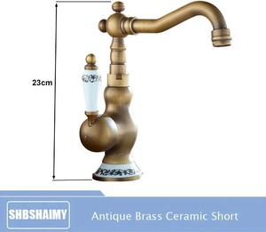 Rubinetto per lavabo in ottone anticato - Miscelatore monoforo - Monocomando - Orientabile a 360° - Corpo in ottone e cartuccia in Vetroceramica - Modello ribassato - Bianco