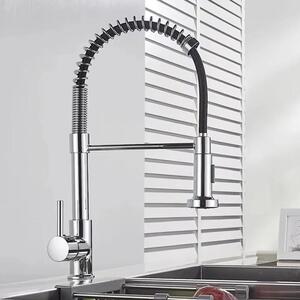 Rubinetto da cucina - Rubinetto da lavello estraibile con molla - 2 tipi di getto (jet/spray) - Orientabile a 360° - Montaggio monoforo, acqua calda/fredda, valvola in Vetroceramica - Cromo