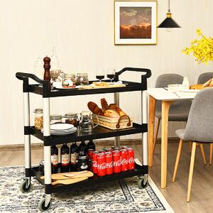 Costway Carrello di servizio a 3 ripiani con maniglie ruote flessibili con freni, Carrello multiuso da ufficio ristorante