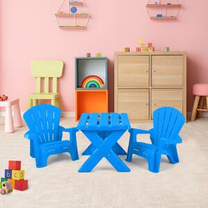 Costway Set tavolino e sedie per bambini in plastica, Tavolino con 2 sedie adirondack per pausa merenda e relax Blu