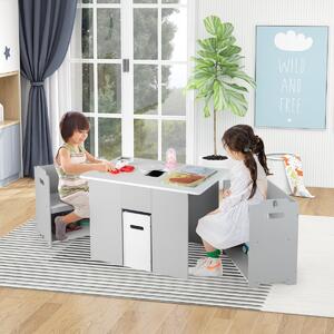 Costway Set di tavolo e sedie per bambini, Tavolo di attività con 2 sedie impilabili coperchio rimovibile contenitore Grigio
