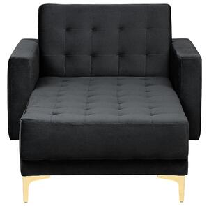 Chaise longue in tessuto trapuntato in velluto nero Soggiorno moderno Divano reclinabile Gambe dorate Bracci a binario Beliani