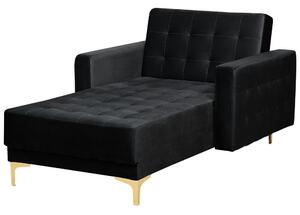 Chaise longue in tessuto trapuntato in velluto nero Soggiorno moderno Divano reclinabile Gambe dorate Bracci a binario Beliani