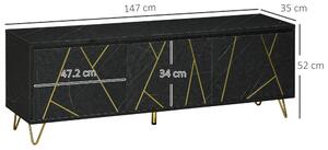 HOMCOM Mobile Porta TV fino a 65" con Armadietti e Ante a Chiusura Ammortizzata, 147x35x52cm, Nero