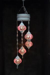Lampada a sospensione Roos viola, 5 sfere, mosaico turco, lampada da soffitto marocchina, attacco E14, realizzata a mano