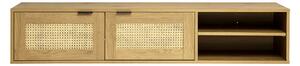 Mobile TV da parete finitura legno chiaro e intreccio in rattan 2 porte L150 cm MANILLE