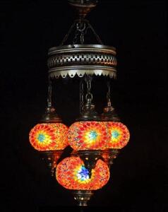 Lampada a sospensione turca con 4 sfere colorate a mosaico – Lampada da soffitto orientale per un'illuminazione d'atmosfera