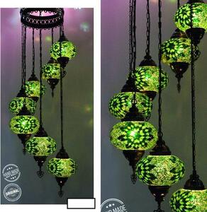 Lampada a sospensione turca - Lampada a mosaico realizzata a mano - Lampada da soffitto marocchina - 7 sfere di vetro - Verde