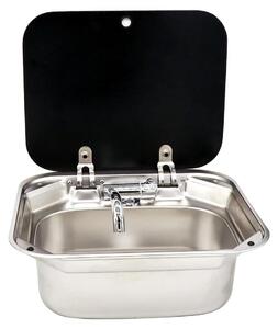 Lavello da incasso in acciaio inossidabile 304 – per camper, caravan, imbarcazioni. Include: coperchio, rubinetto pieghevole, scarico diritto