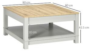 HOMCOM Tavolino da Caffè Moderno in Truciolato con Ripiano Aperto, 80x80x42.5 cm, Grigio e color Legno
