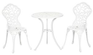 Outsunny Set da Giardino 3 Pezzi in Alluminio Bianco, 2 Sedie da Esterno 45x42x85.5 cm e Tavolino Rotondo Ø61x66.5 cm