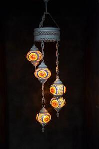 Lampada a sospensione in vetro colorato con 5 sfere a mosaico in stile orientale, lampada da soffitto marocchina, lunga 120 cm