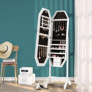 Costway Armadio dei gioielli con specchio LED a figura intera, Armadio 3 in 1 con interruttore touch e anta Bianco