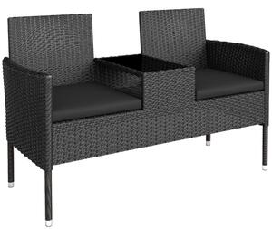 Outsunny Divanetto per Esterni 2 Posti con Tavolino da Caffè, in Acciaio e Rattan PE, 137x59x82 cm, Nero|Aosom