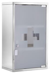 HomCom Armadietto medicinali Cassetta porta medicine Mobile Bagno Primo Soccorso in Acciaio Inox con Serratura 50x30x18cm|Aosom
