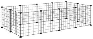 PawHut Recinto per Cuccioli e Piccoli Animali Modulabile in Metallo e PP, 12 Pannelli da 35x35 cm Nero|Aosom