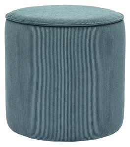 Pouf rotondo in tessuto velluto a coste blu pavone D40 cm PAUL