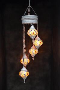 Lampada a sospensione in vetro colorato con 5 sfere a mosaico, lampada da soffitto in stile marocchino orientale color bianco crema