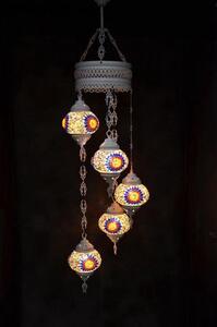 Lampada a sospensione in vetro colorato con 5 sfere a mosaico, lampada da soffitto in stile marocchino orientale color bianco crema