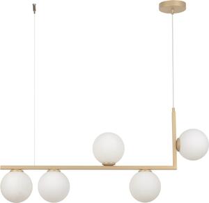 Lampada a sospensione decorativa dorata 5 sfere di vetro bianche su tavolo Andy 5xG9 12W Sigma Lighting