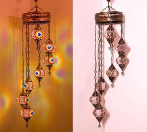Lampada a sospensione turca - Lampada a mosaico realizzata a mano - Lampada da soffitto marocchina - 7 sfere di vetro colorate