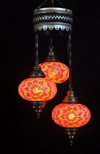 Lampada a sospensione turca arancione con 3 sfere a mosaico – Lampada a sospensione orientale per un'illuminazione d'atmosfera
