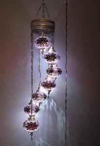 Lampada a sospensione turca - Lampada a mosaico realizzata a mano - Lampada da soffitto marocchina - 7 sfere - Lampadario viola