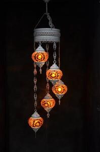 Lampada a sospensione in vetro marrone con mosaico colorato, 5 sfere, lampada da soffitto orientale marocchina