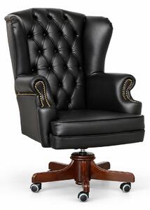 Poltrona Presidenziale Oxford Chesterfield Deluxe Pelle Primo Fiore Premium - Base in Legno