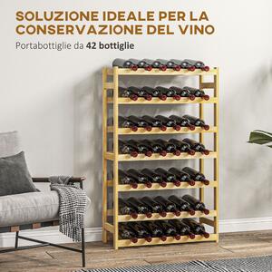 HOMCOM Scaffale Portabottiglie a 7 Livelli per 42 Bottiglie di Vino, Legno di Pino Naturale, 63x25x102cm