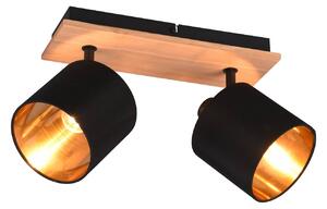 Reality Leuchten Faretto da soffitto Tommy, legno/nero/oro, lunghezza 30 cm, a 2 luci