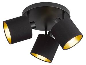 Reality Leuchten Faretto da soffitto Tommy, nero/oro, Ø 25 cm, a 3 luci, tessuto